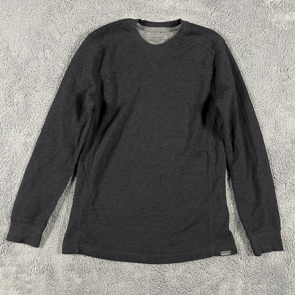 Eddie Bauer Thermal Shirt Mens Medium Gray Waffle Knit Casual Outdoor Crew Neck